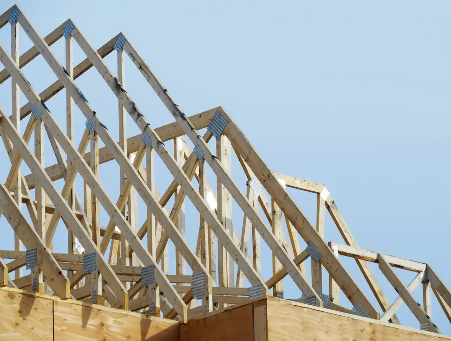 Roof trusses framed for a new home addition